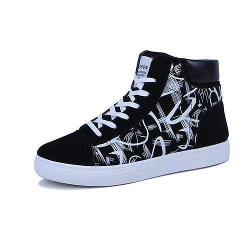 Black High-Top Sneakers with White Patterns perfume 1 